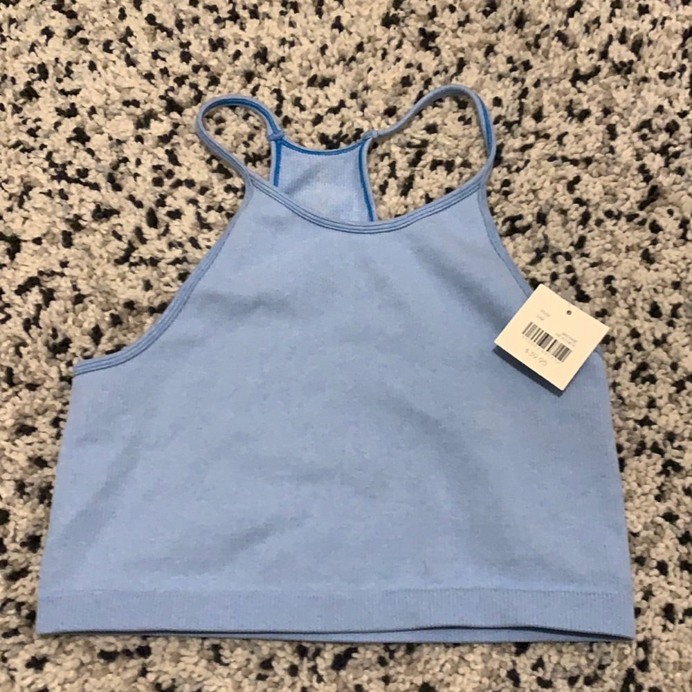 blue ribbed cropped tank